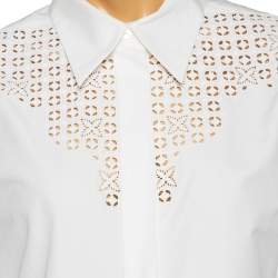 Louis Vuitton White Cotton & Eyelet Embroidered Yolk Detailed Button Front Shirt L