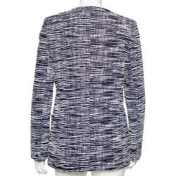 Louis Vuitton Navy Blue-White Textured Button Front Jacket L