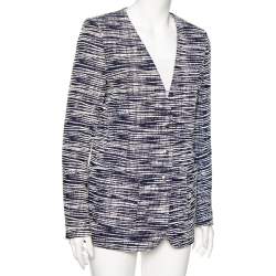 Louis Vuitton Navy Blue-White Textured Button Front Jacket L