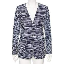 Louis Vuitton Navy Blue-White Textured Button Front Jacket L
