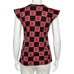 Pre Owned Louis Vuitton Black-Pink Logo Checkered Knit Sleeveless Top S