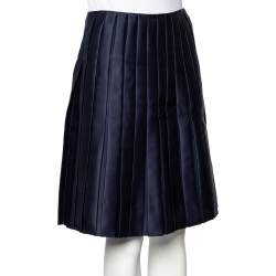Pre Owned Louis Vuitton Navy Blue Silk Pleated Mini Skirt S