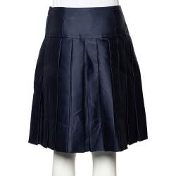 Pre Owned Louis Vuitton Navy Blue Silk Pleated Mini Skirt S