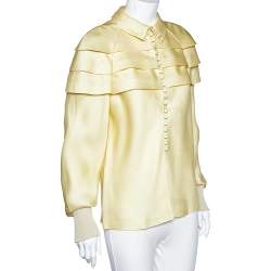 Louis Vuitton Cream Silk Ruffled Button Front Top S