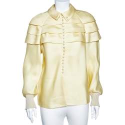 Louis Vuitton Cream Silk Ruffled Button Front Top S