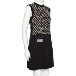 Pre Owned Louis Vuitton Black Monogram Silk Knit Pocket Detailed Short Dress M