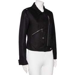 Louis Vuitton Black Cashmere Diagonal Zipper Front Cropped Jacket L 