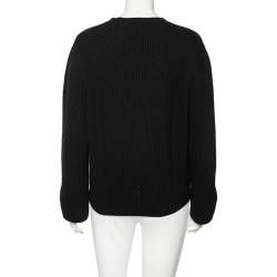 Pre Owned Louis Vuitton Black Wool Embroidered Patch Detailed Long Sleeve Jumper M