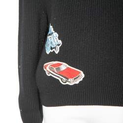 Pre Owned Louis Vuitton Black Wool Embroidered Patch Detailed Long Sleeve Jumper M