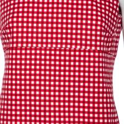 Pre Owned فستان لوي فيتون قطن قصير كاروهات أحمر قصير