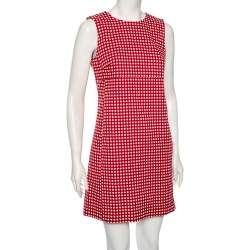 Pre Owned فستان لوي فيتون قطن قصير كاروهات أحمر قصير