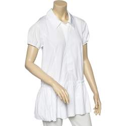 Louis Vuitton White Cotton Gathered Hem Detail Button Front Tunic M