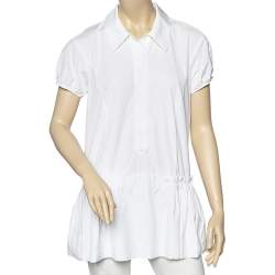 Louis Vuitton White Cotton Gathered Hem Detail Button Front Tunic M