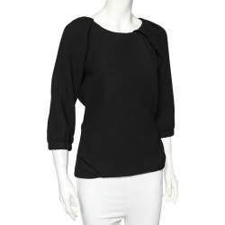 Pre Owned Louis Vuitton Black Textured Wool Round Neck Top M
