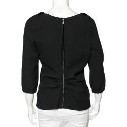 Pre Owned Louis Vuitton Black Textured Wool Round Neck Top M