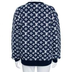Pre Owned Louis Vuitton Blue Monogram Jacquard Crew Neck Sweatshirt S