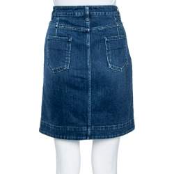 Pre Owned Louis Vuitton Indigo Colorblock Denim Monogrammed Patchwork Skirt M