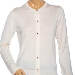 Louis Vuitton Cream Cashmere & Silk Knit Button Front Cardigan L