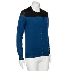Louis Vuitton Blue-Black Paneled Silk Wool and Cashmere Top & Cardigan Set M
