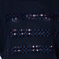 Louis Vuitton Navy Blue Wool Sequin Embellished Oversized Top S