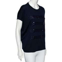Louis Vuitton Navy Blue Wool Sequin Embellished Oversized Top S