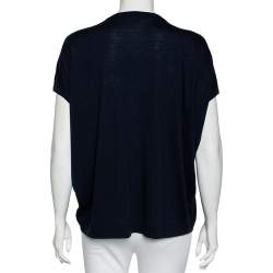 Louis Vuitton Navy Blue Wool Sequin Embellished Oversized Top S