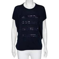 Louis Vuitton Navy Blue Wool Sequin Embellished Oversized Top S