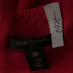 Louis Vuitton Red Wool Flared Hem Detailed Short Sleeve Dress M