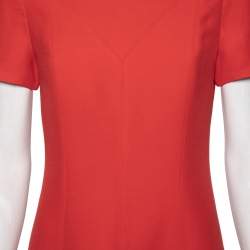 Louis Vuitton Red Wool Flared Hem Detailed Short Sleeve Dress M