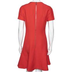 Louis Vuitton Red Wool Flared Hem Detailed Short Sleeve Dress M