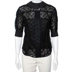 Louis Vuitton Black Lace Button Back Detail Top M