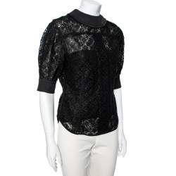 Louis Vuitton Black Lace Button Back Detail Top M