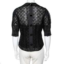 Louis Vuitton Black Lace Button Back Detail Top M