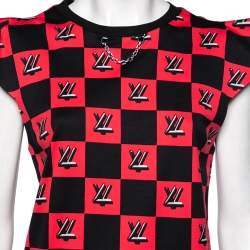 Louis Vuitton Black and Pink Logo Checkered Knit Sleeveless Top L