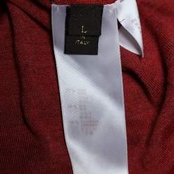 Pre Owned كنزة لوي فيتون جلد حرير برقعات وصوف أحمر محمر برقبة مستديرة مقاس كبير - لارج