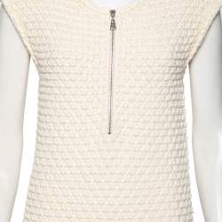 Louis Vuitton Cream Cotton Knit Front Zip Flared Hem Dress XL