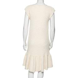Louis Vuitton Cream Cotton Knit Front Zip Flared Hem Dress XL