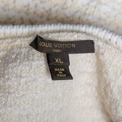 Louis Vuitton Cream Cotton Knit Front Zip Flared Hem Dress XL