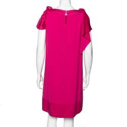 Louis Vuitton Pink Crepe Bow Detail Sleeve Shift Dress M