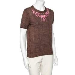 Pre Owned Louis Vuitton Brown Printed Cotton Knit T-Shirt M