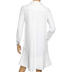 Pre Owned Louis Vuitton Off White Crepe Collared Shift Dress M