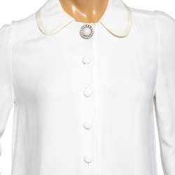 Pre Owned Louis Vuitton Off White Crepe Collared Shift Dress M