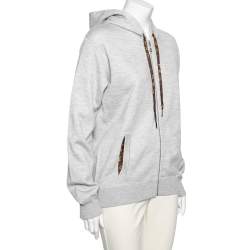 Louis Vuitton Grey Cashmere & Cotton Hooded Zip Front Jacket L