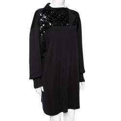مملوكة مسبقًا Louis Vuitton Black Wool & Sequin Embellished Monogram Detailed Dress M