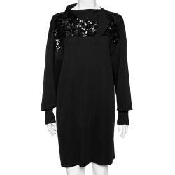 مملوكة مسبقًا Louis Vuitton Black Wool & Sequin Embellished Monogram Detailed Dress M