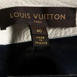 Pre Owned Louis Vuitton White & Navy Blue Leather Mini Skirt M