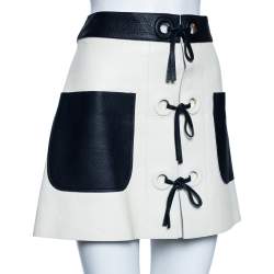 Pre Owned Louis Vuitton White & Navy Blue Leather Mini Skirt M