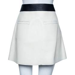 Pre Owned Louis Vuitton White & Navy Blue Leather Mini Skirt M