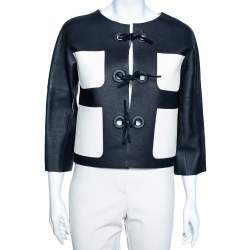 Louis Vuitton Navy Blue & White Leather Tie Front Jacket M