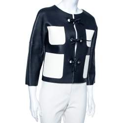 Louis Vuitton Navy Blue & White Leather Tie Front Jacket M